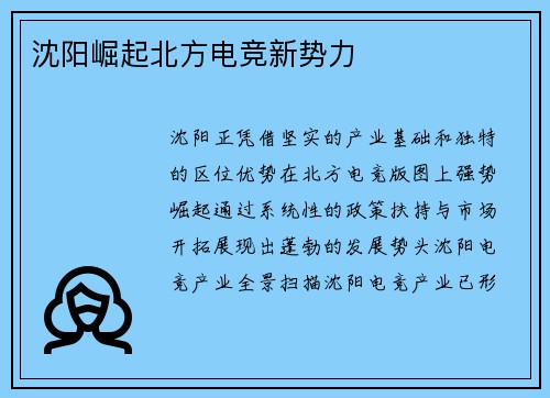 沈阳崛起北方电竞新势力